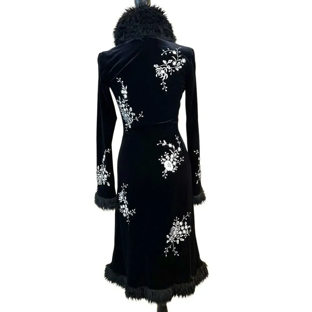 White House Black Market Black Coat with White Embroidery - Picture 2 of 10